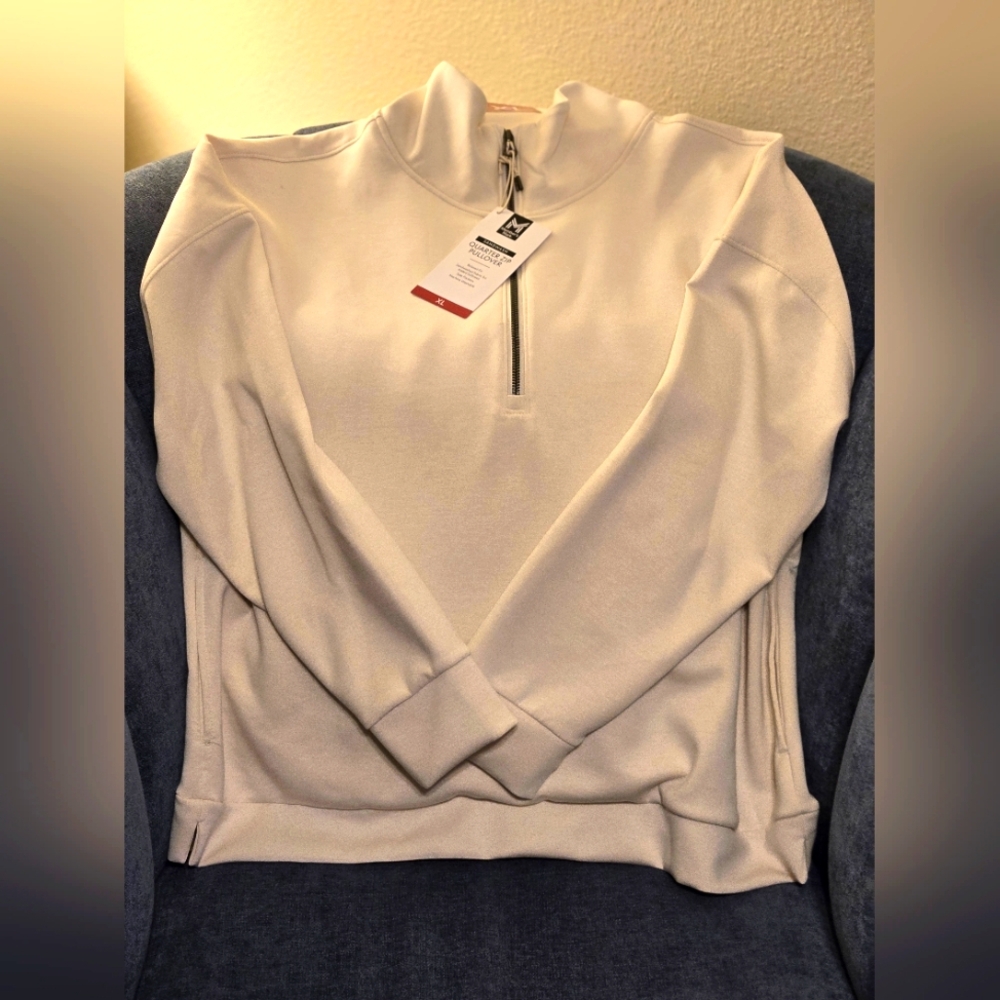 Women's White Quarter-Zip Pullover Sweater - Picture 5 of 6